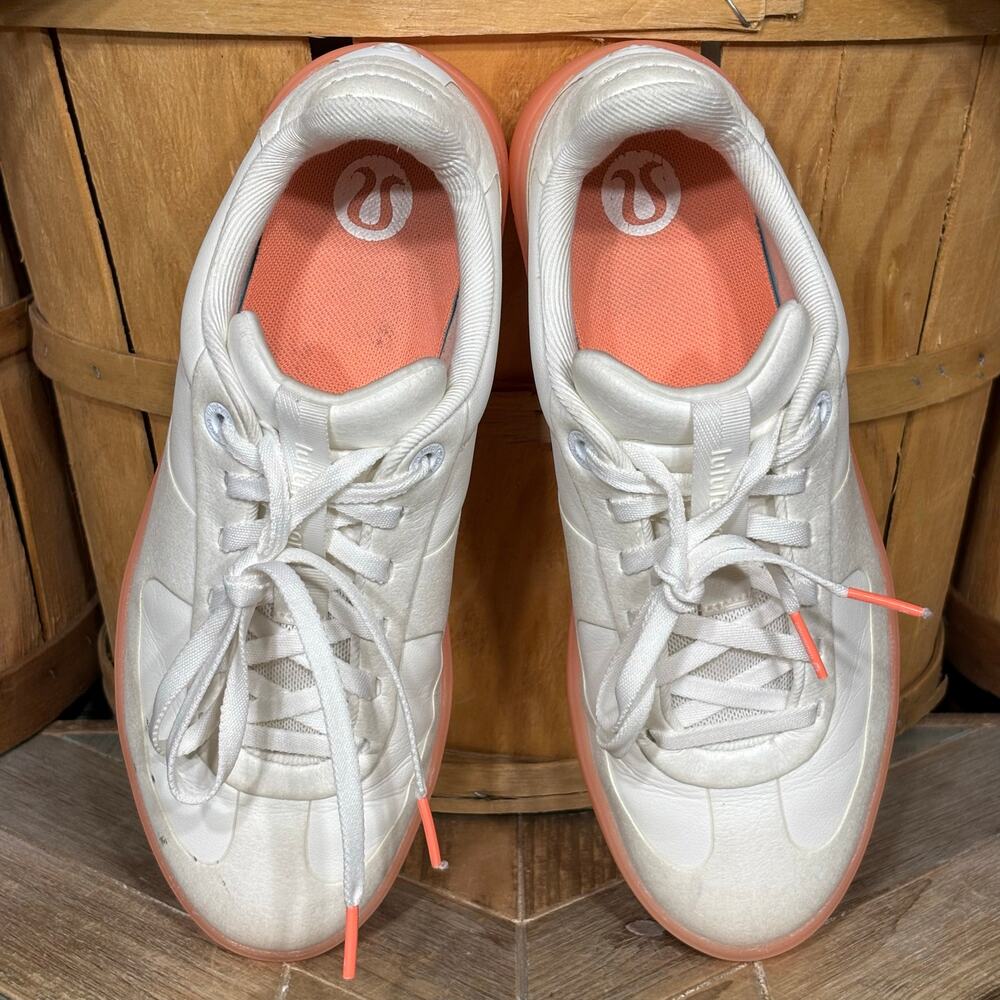 Lululemon Cityverse White Leather Juicy Peach Comfort Sneakers Womens Size 8 - Picture 10 of 12